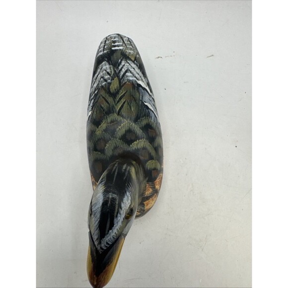 Small Handpainted Wooden Wood Mallard Ducks Birds Figurine glass eyes - Picture 3 of 9